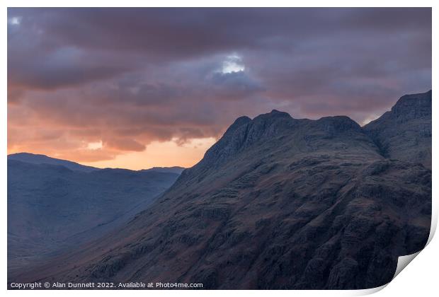 Bedtime for the Langdale Pikes Print by Alan Dunnett