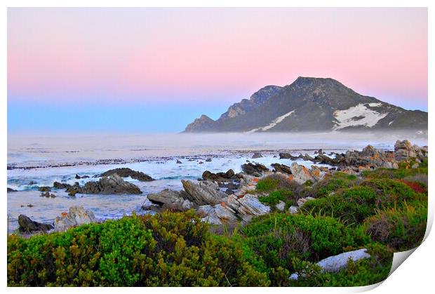 Dusk over ocean at Bettys Bay, South Africa Print by Pieter Marais