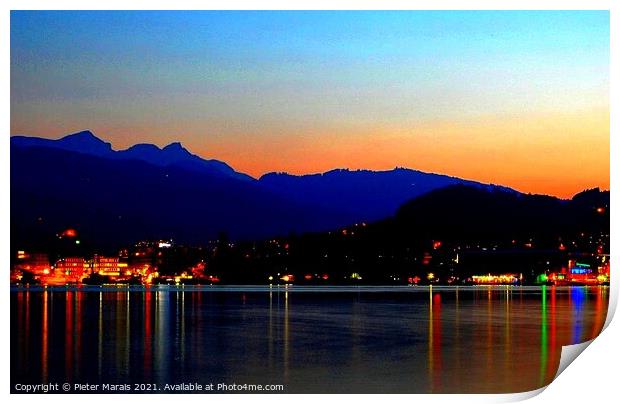 Sunset over Lake Lucerne Switserland Print by Pieter Marais