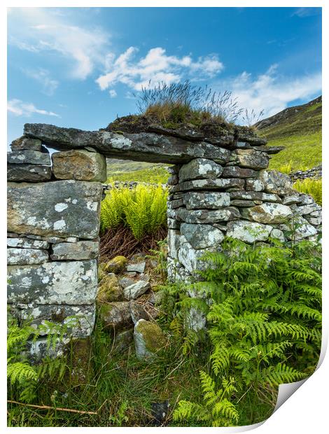 Ruined croft doorway, Boreraig, Isle of Skye, Scotland Print by Photimageon UK