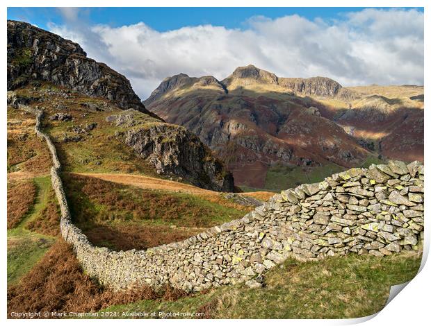 Langdale Pikes from Lingmoor Fell, Cumbria Print by Photimageon UK