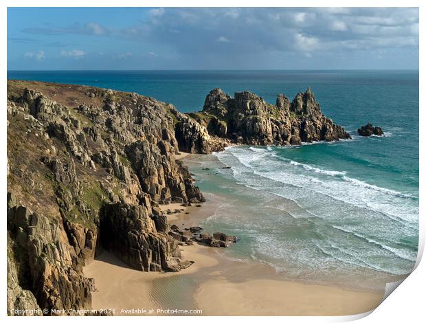 Logan Rocks and Pedn Vounder beach, Cornwall, England, UK Print by Photimageon UK