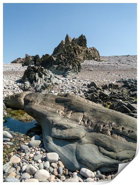 Rocky pebble beach, Ardskenish, Isle of Colonsay, Scotland Print by Photimageon UK