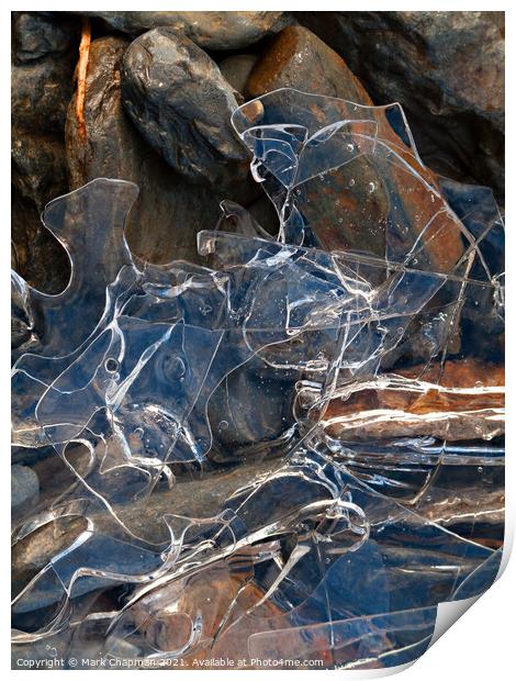 Thin broken ice sheet fragments over rocks Print by Photimageon UK