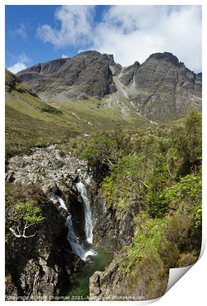 Allt na Dunaiche waterfall and Blaven, Skye Print by Photimageon UK