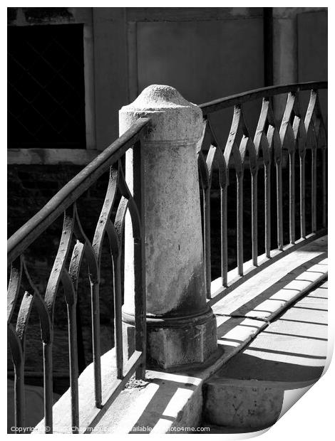 Sunlit bridge railings, Venice Print by Photimageon UK