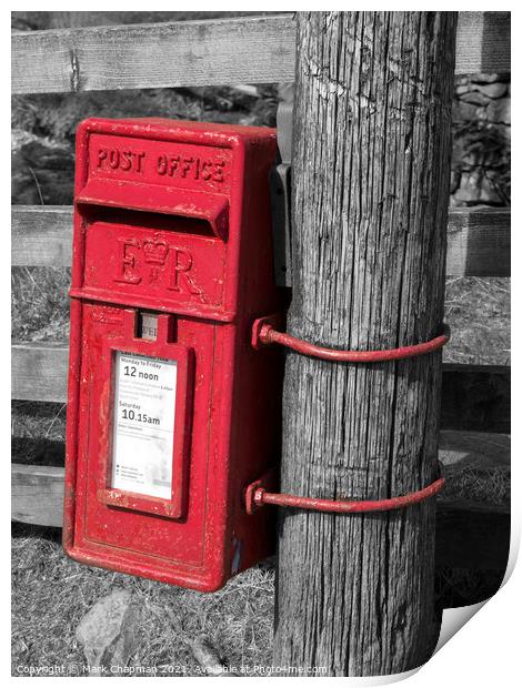 An old red English post box fixed to a wooden post Print by Photimageon UK