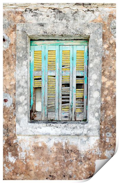 Old wooden shuttered window in Lesvos, Greece Print by Neil Overy