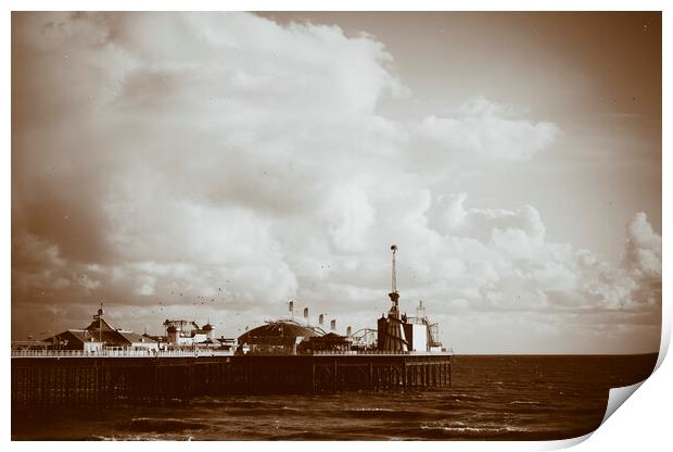 Sepia style photograph of the Palace Pier, Brighton Print by Neil Overy