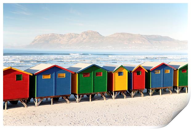 Beach Huts at Muizenberg Beach, South Africa Print by Neil Overy