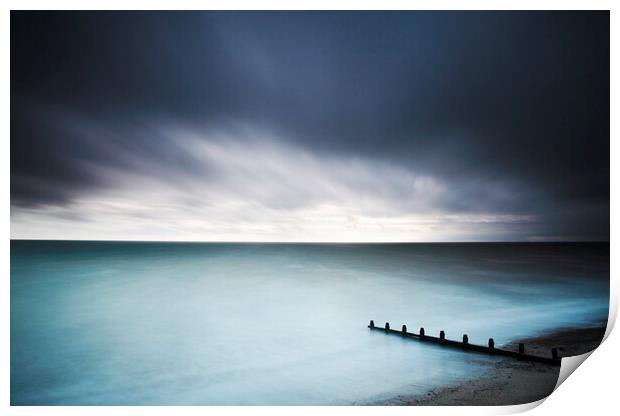 Groynes and sea, Worthing, Sussex Print by Neil Overy