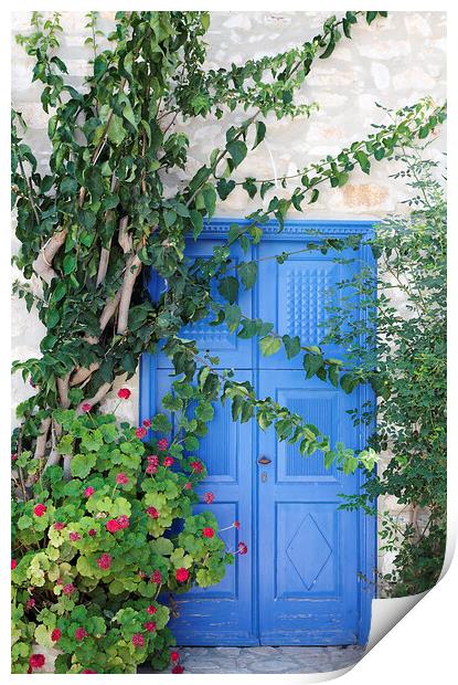 Old Blue Greek Door, Kastellorizo or Meis, Greece Print by Neil Overy