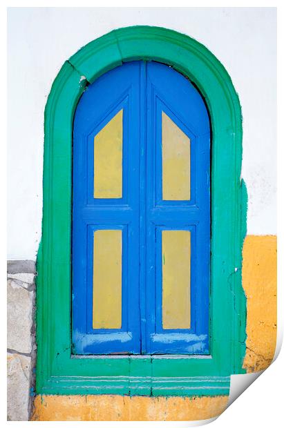Colorful old wooden window shutter, Corfu, Greece Print by Neil Overy