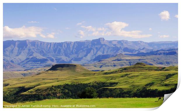 Amphitheatre and foothills, Northern Drakensberg, Kwazulu Natal Print by Adrian Turnbull-Kemp
