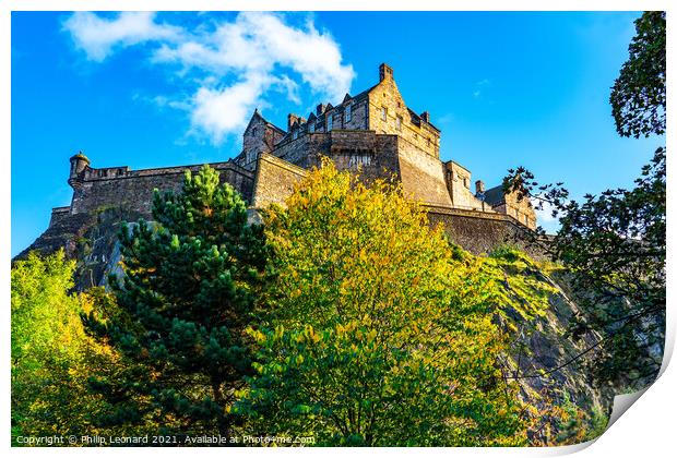 Edinburgh Castle and Autumn Colours, Edinburgh Scotland. Print by Philip Leonard