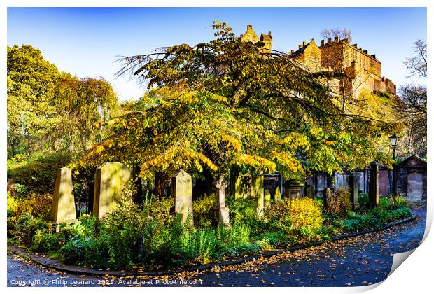 St. Cuthberts Graveyard, Edinburgh Scotland bathed in Autumn Sun. Print by Philip Leonard