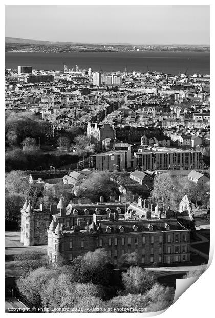Holyrood Palace in Edinburgh Scotland with the city & Firth of Forth behind. Print by Philip Leonard