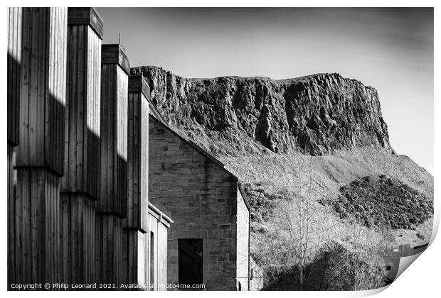 Sailsbury Crags in Edinburgh Scotland photographed from just off the Royal Mile Print by Philip Leonard