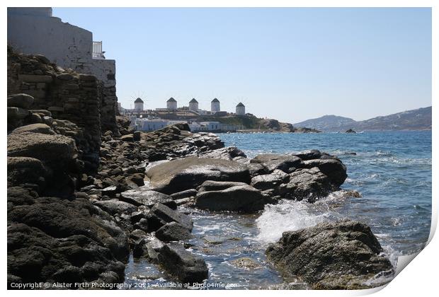 Mykonos windmills Print by Alister Firth Photography