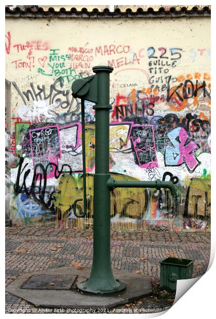 Lennon Peace Wall & Water Pump Print by Alister Firth Photography