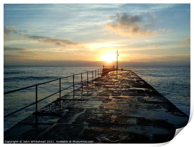 Porthleven Pier Sunset Print by John Whitehead
