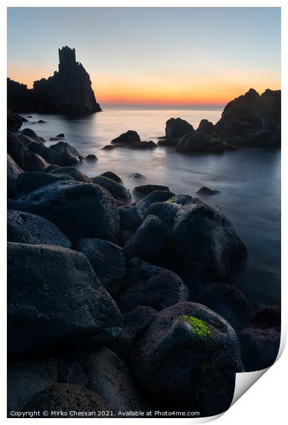 A peaceful moment by the sea at sunrise, Sicily Print by Mirko Chessari