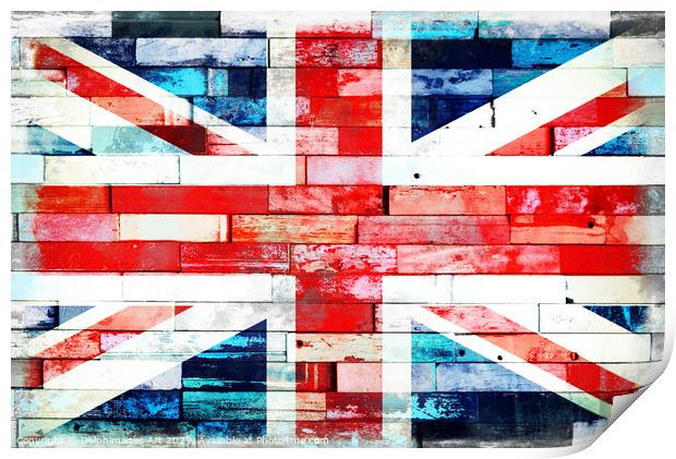 Union Jack, UK flag on wood planks background Print by Delphimages Art