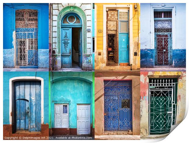 Cuba collection of colourful doors Print by Delphimages Art