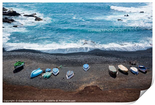 Black sand beach in Lanzarote, Canary Islands Print by Delphimages Art