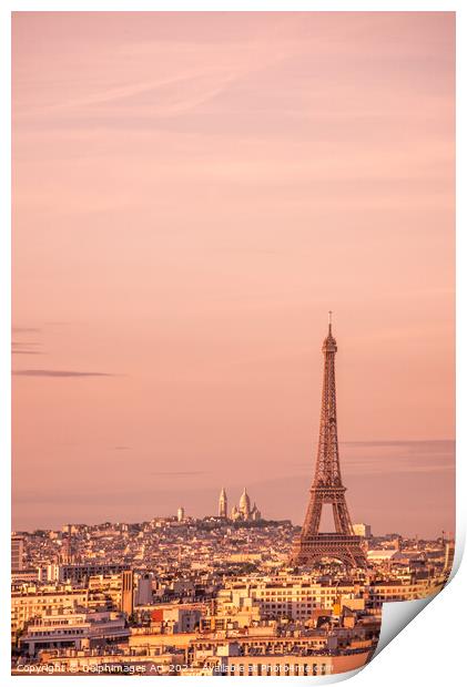 Paris scenic view with the Eiffel tower at sunset Print by Delphimages Art