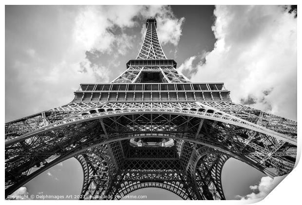 The Eiffel tower from below, Paris France Print by Delphimages Art