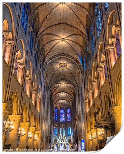 Interior of Notre Dame de Paris, France Print by Delphimages Art