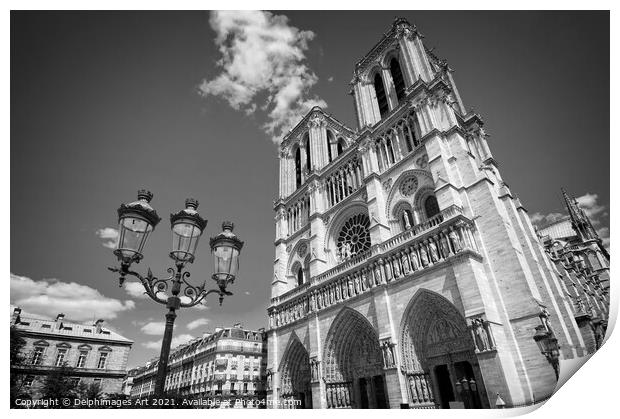 Notre Dame de Paris, black and white Print by Delphimages Art