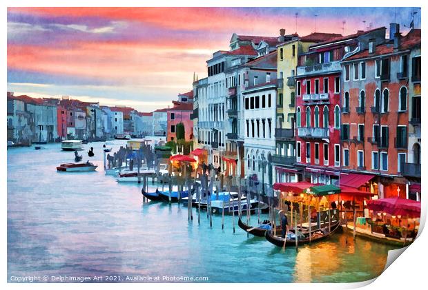Venice, Italy. View on the Grand Canal at sunset. Print by Delphimages Art