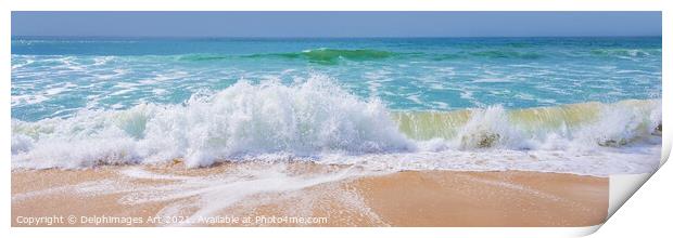 Ocean waves on a beach panorama Print by Delphimages Art