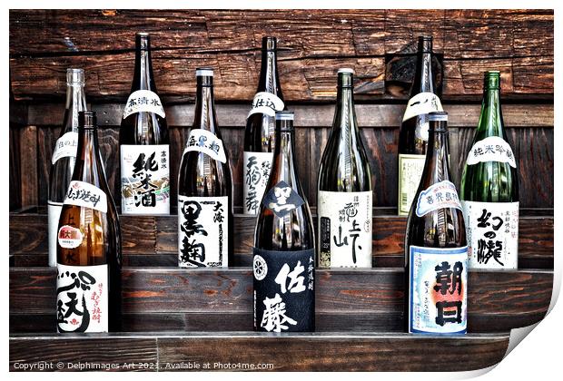 Choice of sake collection of japanese sake bottles Print by Delphimages Art