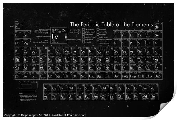 Periodic table of the elements black and white Print by Delphimages Art