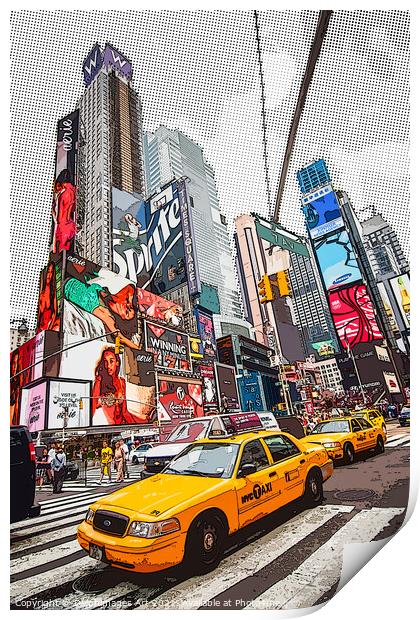 New York. Yellow cabs in Times Square, Pop art Print by Delphimages Art