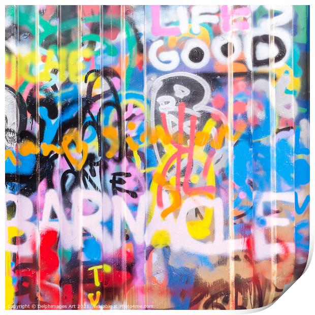 Colourful graffitis on a wall, urban abstract Print by Delphimages Art