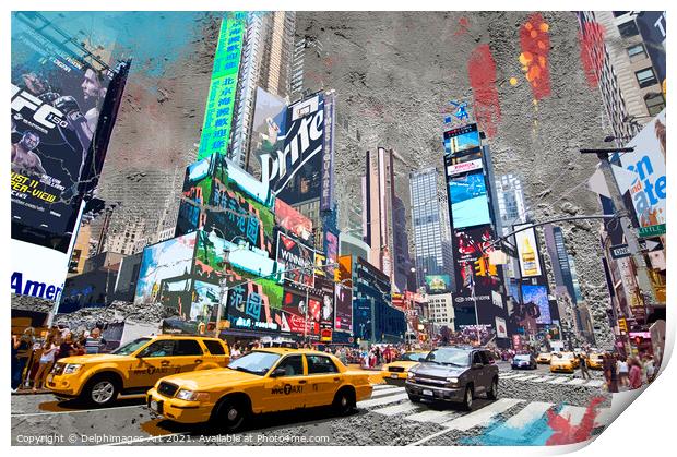 New York. Yellow taxis in Times Square Print by Delphimages Art