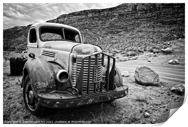 Old abandoned american truck near Moab, Utah Print by Delphimages Art