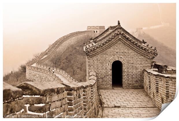 Landscape of the Great Wall of China near Beijing Print by Delphimages Art