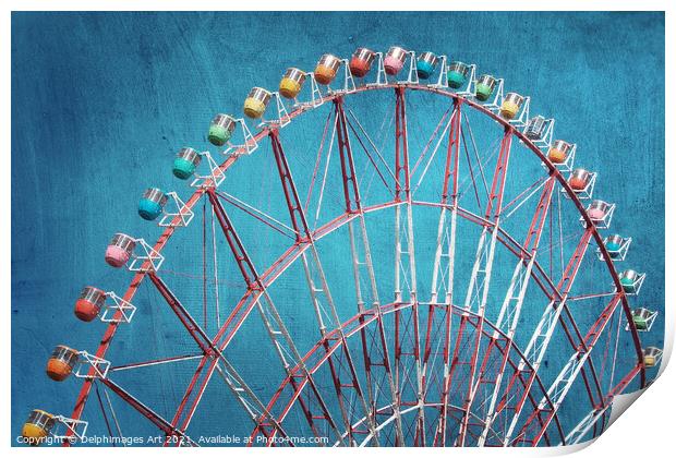 Ferris wheel, vintage carnival Print by Delphimages Art