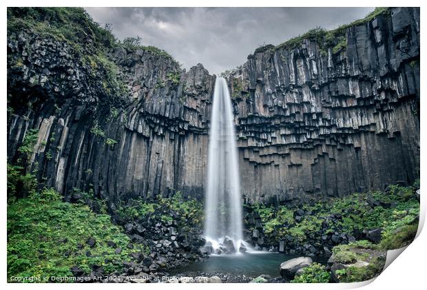 Iceland. Svartifoss scenic waterfall in Skaftafell Print by Delphimages Art