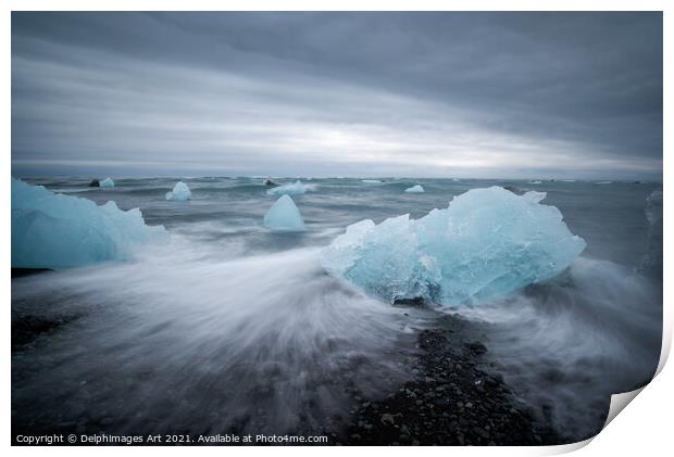 Iceland. Iceberg on Diamond Beach Print by Delphimages Art