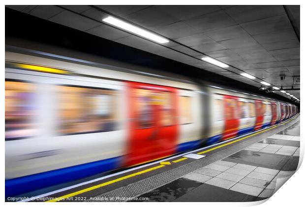London tube train in an undergroud metro station Print by Delphimages Art