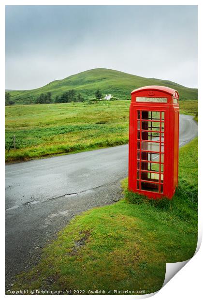 Telephone box on the Isle of Skye, Scotland Print by Delphimages Art