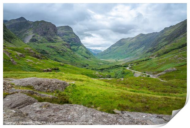 Scenic Glencoe valley in summer, Highlands of Scot Print by Delphimages Art
