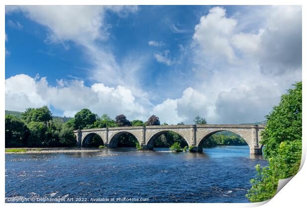 Dunkeld bridge over river Tay, Scotland Print by Delphimages Art