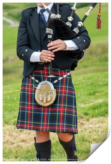 Scottish bagpiper in traditional kilt in the Highl Print by Delphimages Art